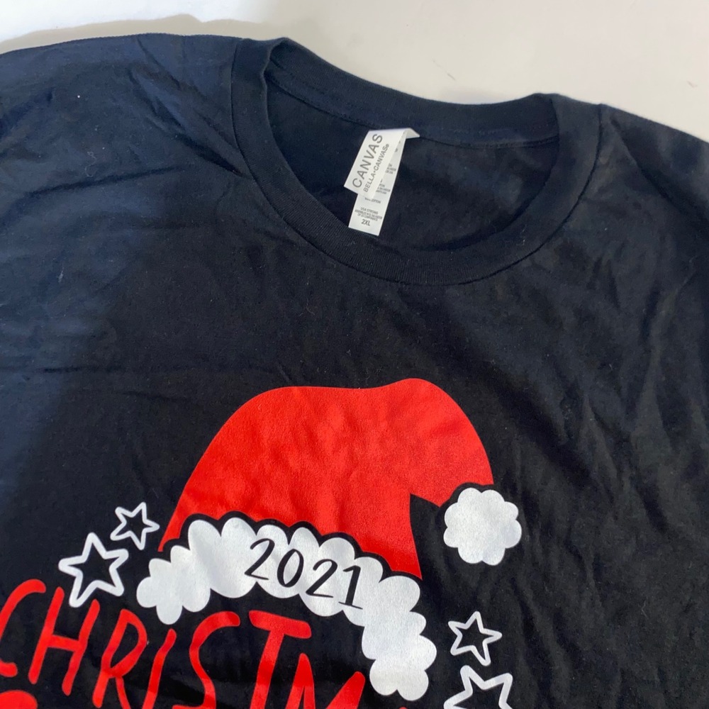 Bella Canvas Mens 2XL Black 2021 Christmas Squad Graphic Tee Short Sleeve Cotton